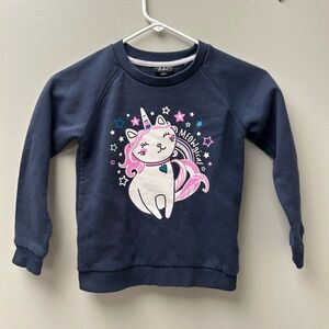 Picapino Girls Navy Blue‎ Unicorn Crewneck Sweater